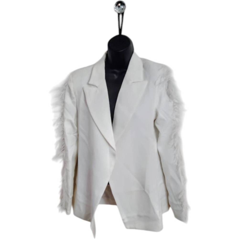 NEW WHY DRESS women's feather sleeve jacket in white